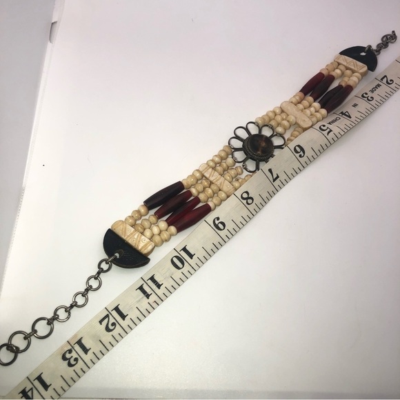 Vtg Carved Bone Petrified Wood & Leather Accent Choker Necklace 12” - 14” - Picture 7 of 7